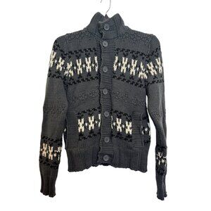 Abercrombie & Fitch Hand Knit Wool Sweater Large Gray Button-Up Nordic Pattern